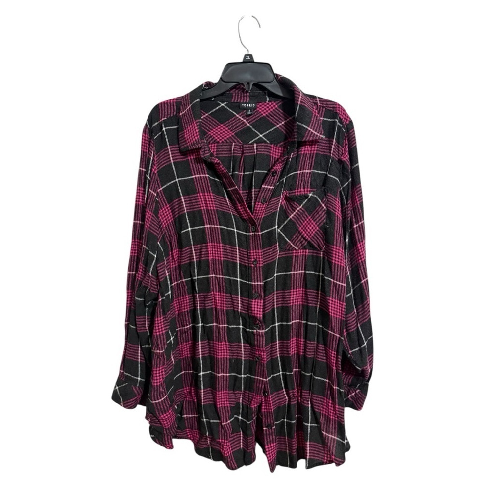 TORRID Lizzie Brushed Rayon Acrylic Button-Up Tunic Shirt I Size: 3XL - Picture 3 of 9